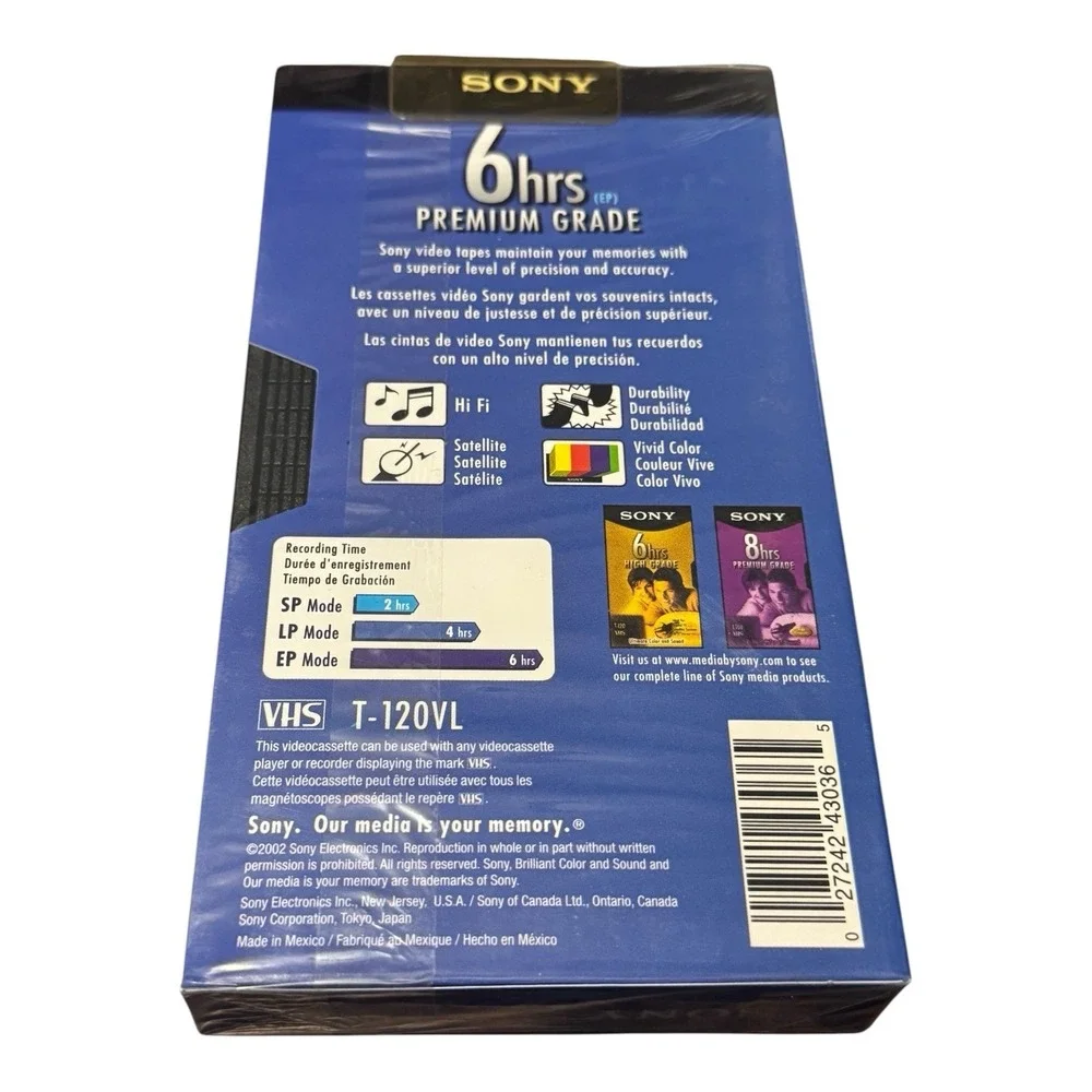 Sony T-120VL Premium Grade 6 Hour Blank VHS VCR Video Cassette Tape New Sealed